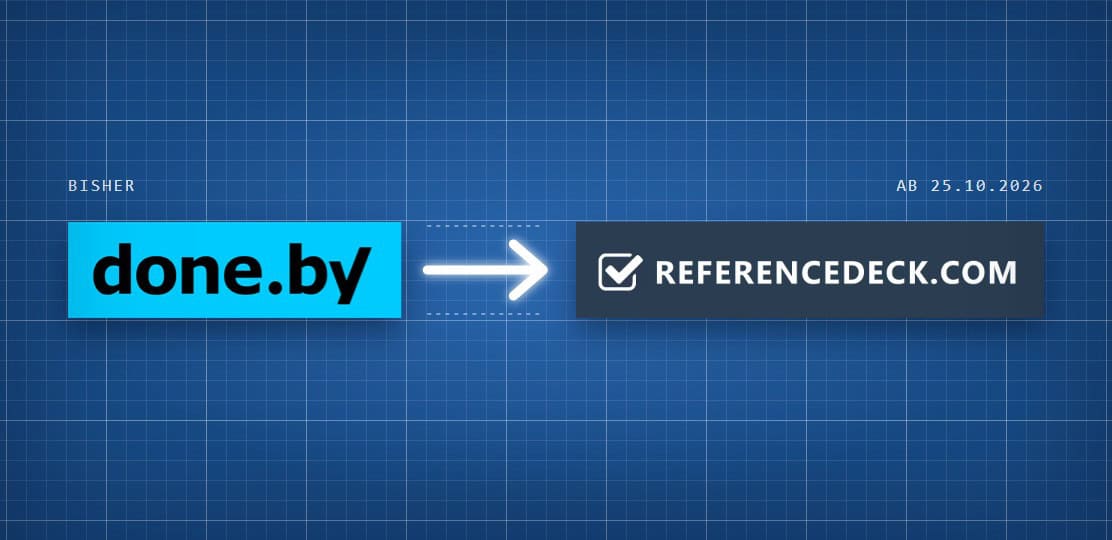 Aus done.by wird referencedeck.com: neuer Name für die englische Version von referenzen.com Bild